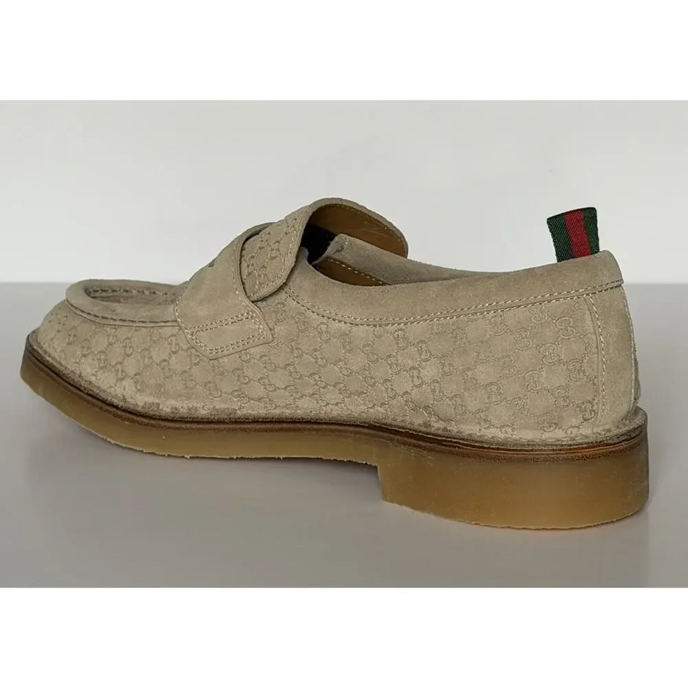 Gucci Mens GG Monogram Suede Loafers Shoes Oatmeal 9.5 US (9 Gucci) 831289 NIB